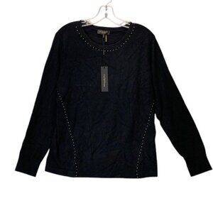 Donna Karan Sweater Women’s Black Knit Pullover Long Sleeve Minimalist Top L NWT